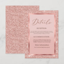 Roze Gouden Glitter Huwelijksdetailkaart 