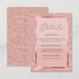 Roze Gouden Glitter Huwelijksdetailkaart  Informatiekaartje