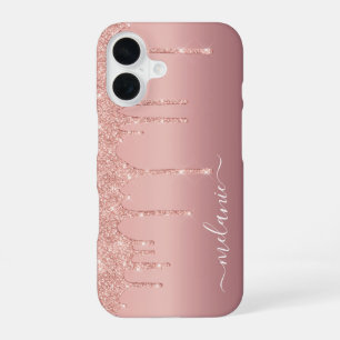Roze Gouden Glitter iPhone Hoes met Aangepaste Naa 16 Hoesje