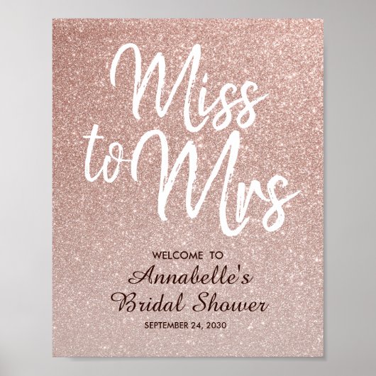 Roze Gouden Glitter Juffrouw Mevrouw Bruiloft Verw Poster (Voorkant)