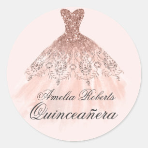 Roze Gouden Glitter Jurk Quinceanera Sticker