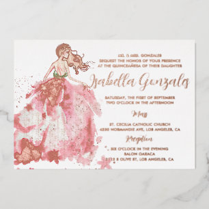 Roze Gouden Glitter Jurk Quinceañera Uitnodiging