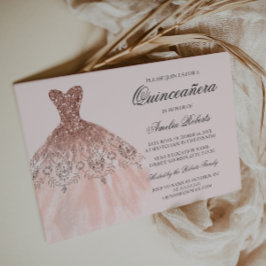 Roze Gouden Glitter Jurk Quinceanera Uitnodiging