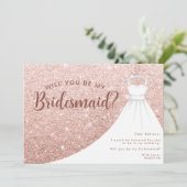 Roze Gouden Glitter Jurk Wil Je Mijn Bruidsmeisje  Kaart (Staand voorkant)