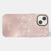 Roze Gouden Glitter Juweel Monogram iPhone Hoesje (Achterkant horizontaal)
