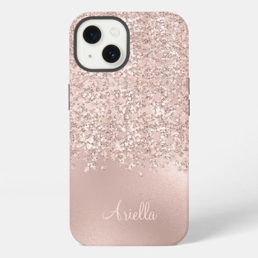 Roze Gouden Glitter Juweel Monogram iPhone Hoesje (Achterkant)