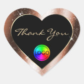Roze Gouden Glitter Kader Bedankt met Logo Hart Sticker (Voorkant)