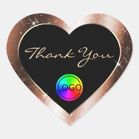 Roze Gouden Glitter Kader Bedankt met Logo Hart Sticker (Voorkant)