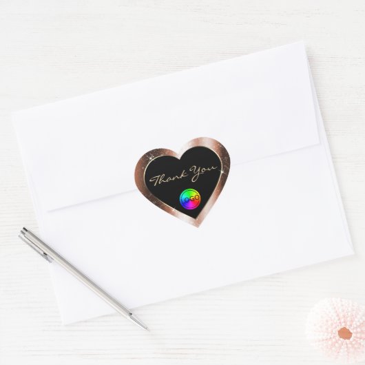 Roze Gouden Glitter Kader Bedankt met Logo Hart Sticker (Envelop)