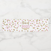 Roze Gouden Glitter Klasse van 2025 Afstuderen Waterfles Etiket (Enkel label)