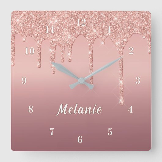 Roze Gouden Glitter Klok Cadeau Gepersonaliseerde (Voorkant)