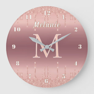 Roze Gouden Glitter Klok Gepersonaliseerde Naam Le