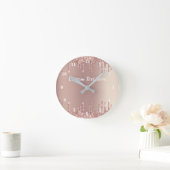 Roze Gouden Glitter Klok Gepersonaliseerde Tekst N (Huis)