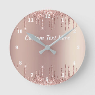 Roze Gouden Glitter Klok Gepersonaliseerde Tekst N