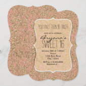 Roze & Gouden Glitter Kristal Glam Feest Uitnodigi Kaart (Voorkant / Achterkant)