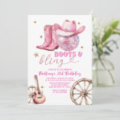 Roze Gouden Glitter Laarzen en Bling 21ste Verjaar Kaart (Staand voorkant)