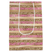 Roze Gouden Glitter Leopard Print Strepen Medium Cadeauzakje (Achterkant)