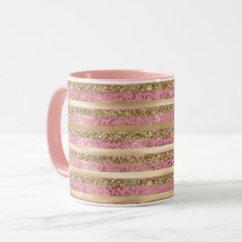 Roze Gouden Glitter Leopard Print Strepen Mok