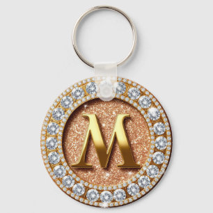 Roze Gouden Glitter Letter M Aangepaste Initiaal Sleutelhanger