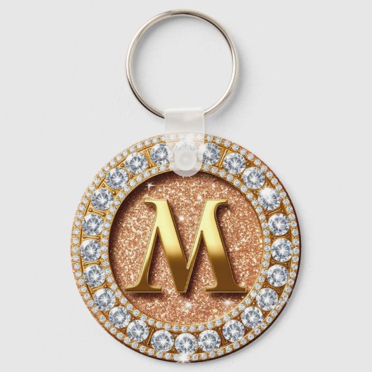 Roze Gouden Glitter Letter M Aangepaste Initiaal Sleutelhanger (Voorkant)