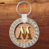 Roze Gouden Glitter Letter M Aangepaste Initiaal Sleutelhanger (Voorkant)