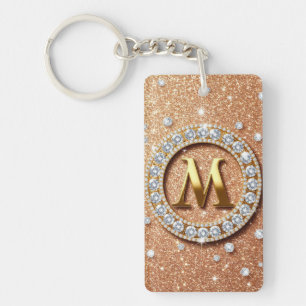 Roze Gouden Glitter Letter M Op Maat Gemaakte Sleu Sleutelhanger