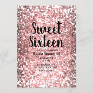 Roze Gouden Glitter Lichtjes Glanzend Sweet 16 Kaart