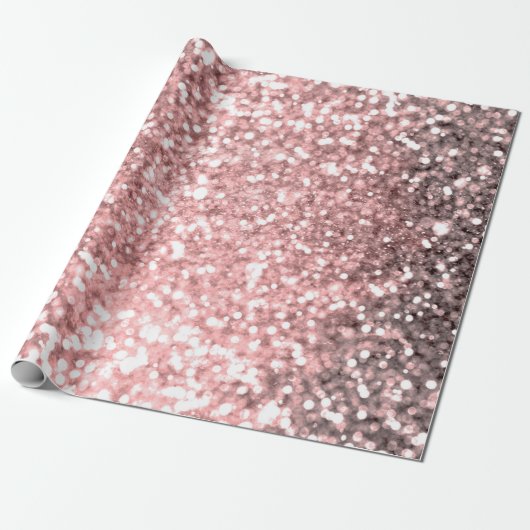 Roze Gouden Glitter Lichtjes Meisjes Glitterig Fon Cadeaupapier (Uitgerold)