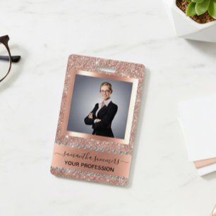 Roze Gouden Glitter Look Bling Diamant Zakelijk Badge