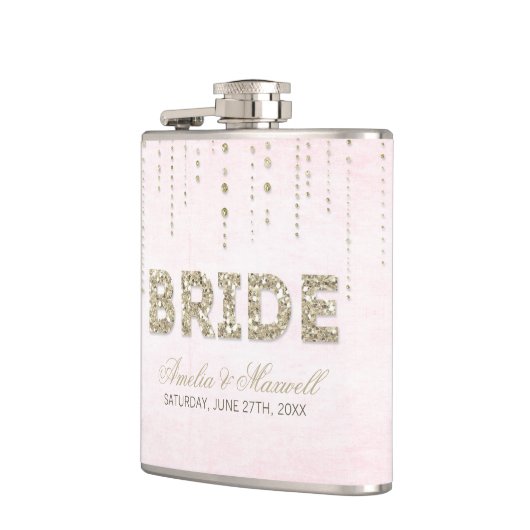 Roze & Gouden Glitter Look Bruid Flask Heupfles (Links)