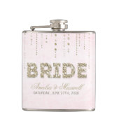 Roze & Gouden Glitter Look Bruid Flask Heupfles (Voorkant)