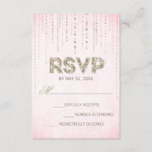 Roze & Gouden Glitter Look Bruiloft RSVP Kaart