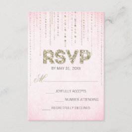 Roze & Gouden Glitter Look Bruiloft RSVP Kaart