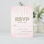 Roze & Gouden Glitter Look Bruiloft RSVP Kaart (Staand voorkant)