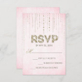 Roze & Gouden Glitter Look Bruiloft RSVP Kaart (Voorkant / Achterkant)