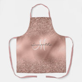 Roze Gouden Glitter Look Confetti Metallic Monogra Schort (Voorkant)