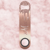 Roze Gouden Glitter Look Drips Monogram Metaal Speed Flessenopener