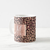 Roze Gouden Glitter Luipaard Monogram Pret Koffiemok (Voorkant links)
