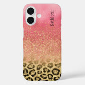 Roze Gouden Glitter Luipaardprint Monogram Naam Case-Mate iPhone Case (Achterkant)