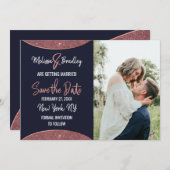 Roze Gouden Glitter Marineblauwe Circulaire Save t Kaart (Voorkant / Achterkant)