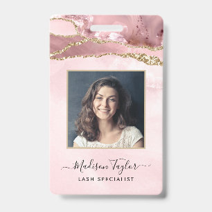 Roze Gouden Glitter Marmer Agaat Logo Zakelijke ID Badge