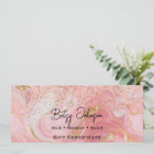 Roze & Gouden Glitter Marmer Cadeaubon Card Kaart (Staand voorkant)