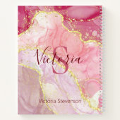 Roze Gouden Glitter Marmer Geode Monogram Notitieboek (Achterkant)