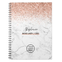 Roze Gouden Glitter Marmer Logo Uw Naam Baas Dame