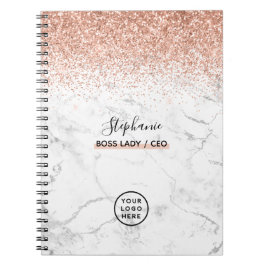 Roze Gouden Glitter Marmer Logo Uw Naam Baas Dame Notitieboek