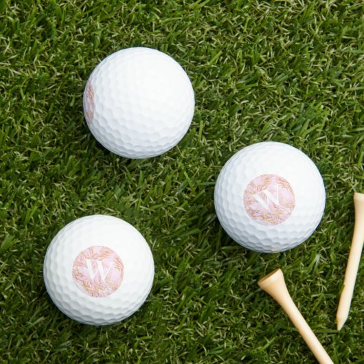 Roze Gouden Glitter Marmer Monogram Golfballen (Insitu Gras)