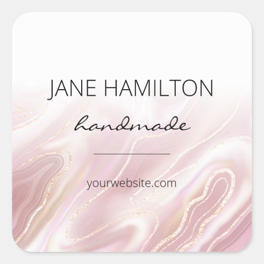 Roze Gouden Glitter Marmer Product Label Sticker (Voorkant)