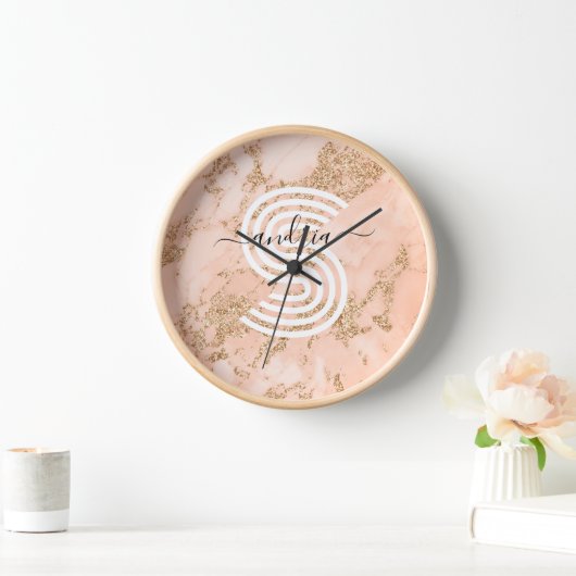 Roze Gouden Glitter Marmer, Script Naam Witte Mono (Huis)