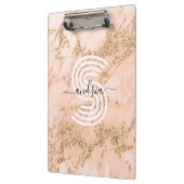 Roze Gouden Glitter Marmer, Script Naam Witte Mono Klembord (Links)