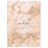 Roze Gouden Glitter Marmer, Script Naam Witte Mono Klembord (Achterkant)